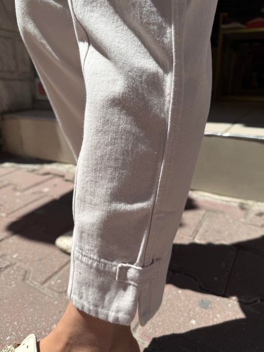 %100 Pamuk İnce Gabardin Pantolon Krem