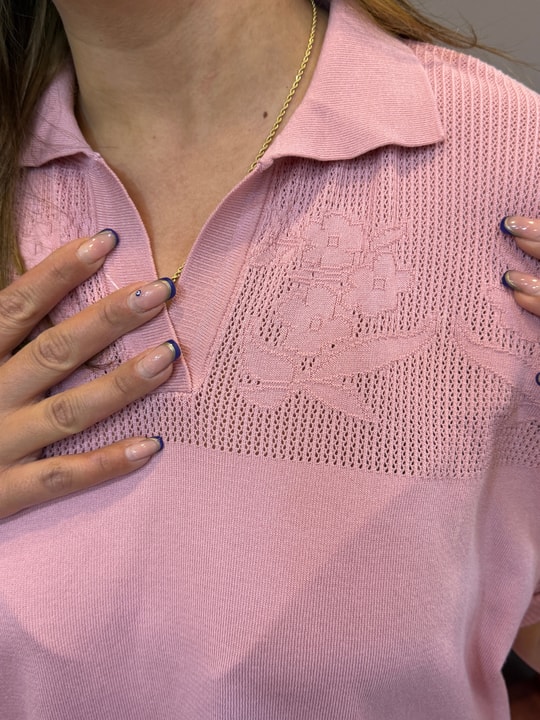 Ajur Detaylı Merserize Bluz Pembe