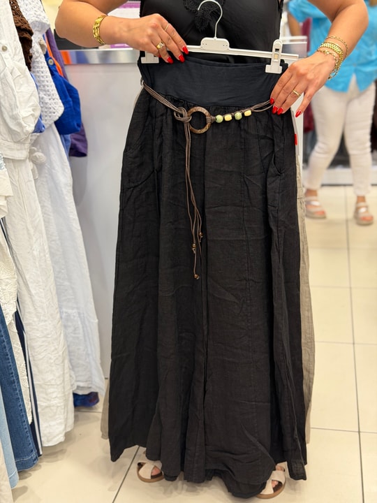 Beli Lastikli Kemer Detaylı Geniş Paça Pantolon Siyah
