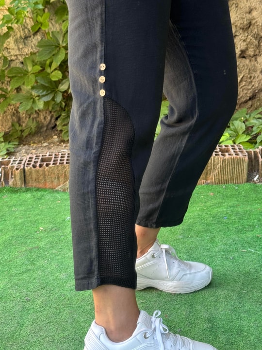 Beli Lastikli Paça Detaylı Keten Pantolon Siyah