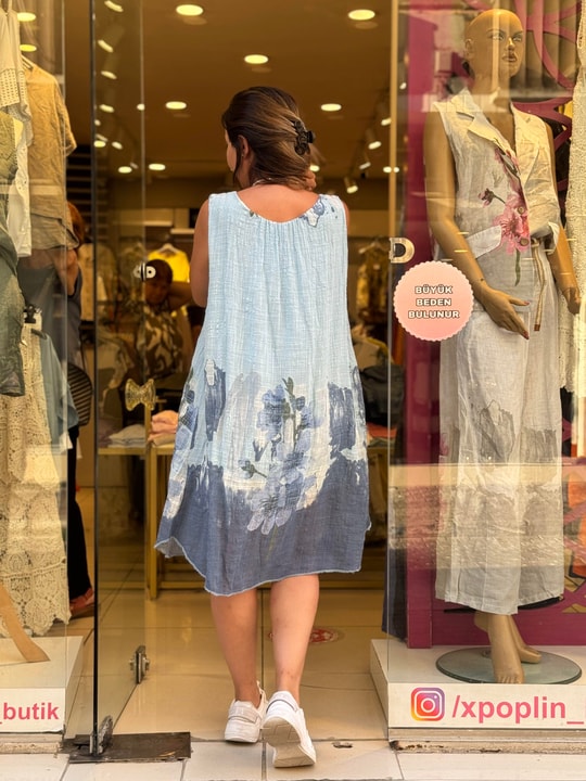 Çiçek Desenli Kolsuz İthal Elbise Bebe Mavisi