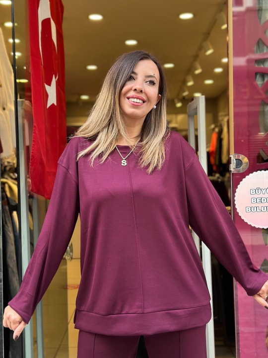Çımalı Uzun Kollu Eşofman Takımı Bordo