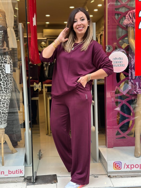 Çımalı Uzun Kollu Eşofman Takımı Bordo