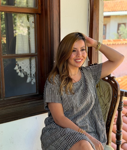 Çizgili Cep Detaylı Rahat Kesim Elbise Kahverengi