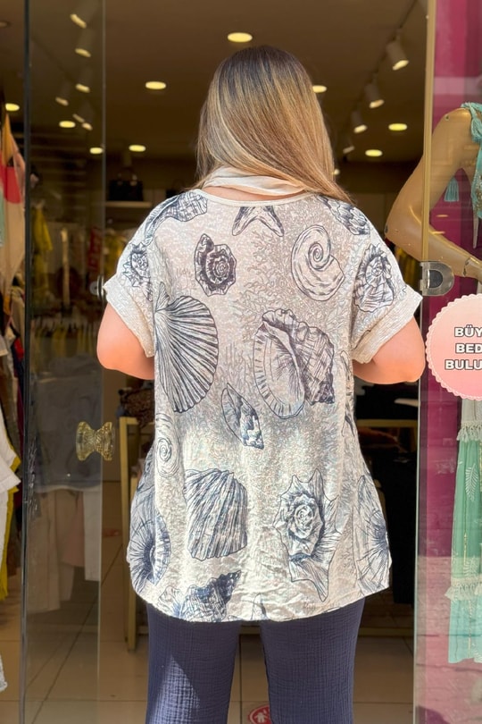 Fular Detaylı İthal Bluz Krem