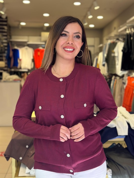 Gold Düğmeli Hırka Bordo
