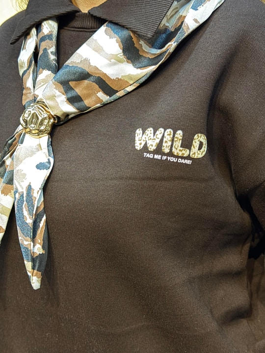 İzci Model Saten Fular Detaylı İçi Şardonlu Üç İplik Yakalı Hoodie Acı Kahve
