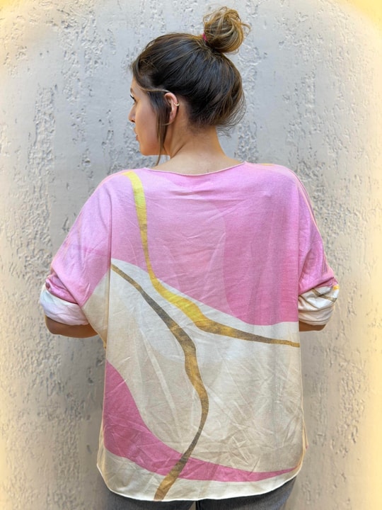 İthal Gold Şeritli Kaşmir Bluz Pembe