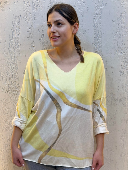 İthal Gold Şeritli Kaşmir Bluz Sarı