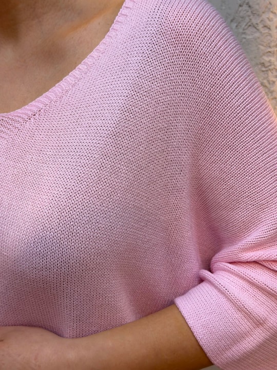 İthal V Yaka Merserize Bluz Pembe