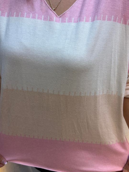 Kalın Çizgili İthal Bluz Pembe