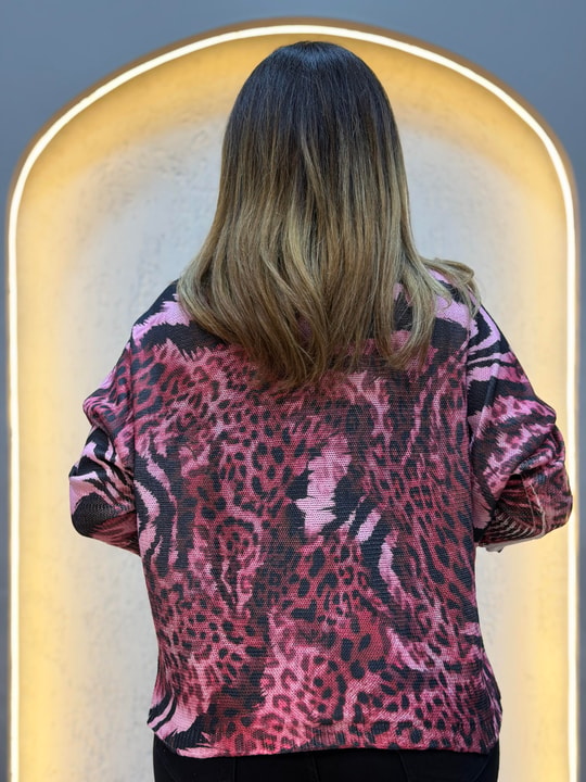 Karışık Leopar Desen İthal Bluz Pembe