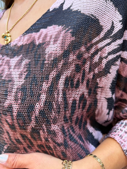 Karışık Leopar Desen İthal Bluz Pudra