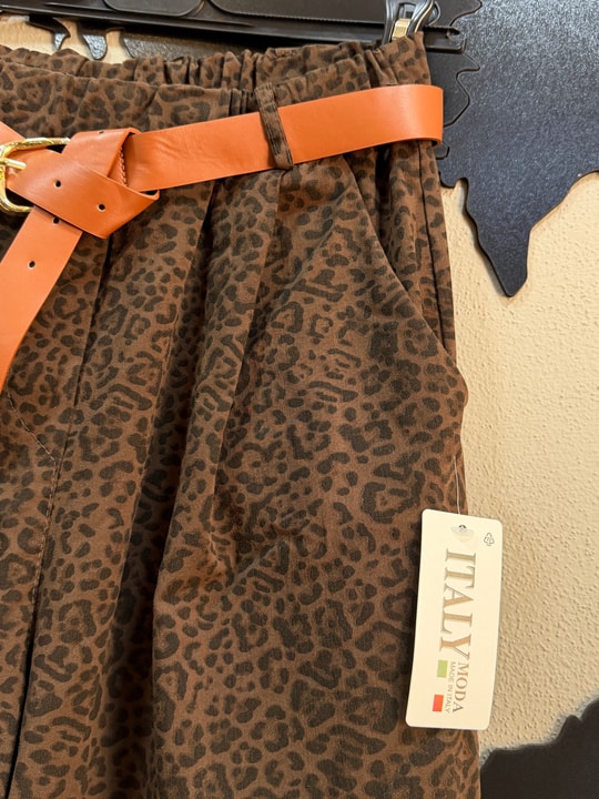 Kemer Detaylı Leopar Desen Kapri Kahverengi