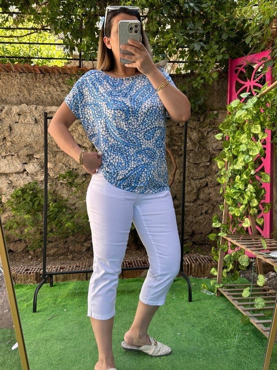 Keten Kapri Pantolon Beyaz