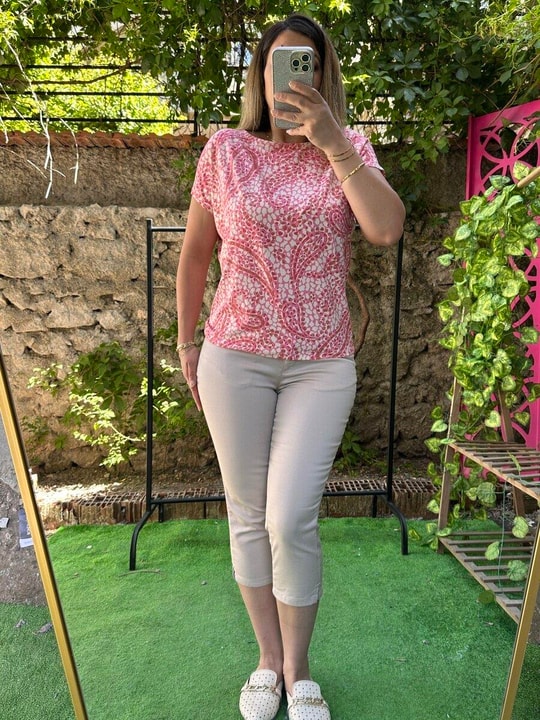 Keten Kapri Pantolon Krem