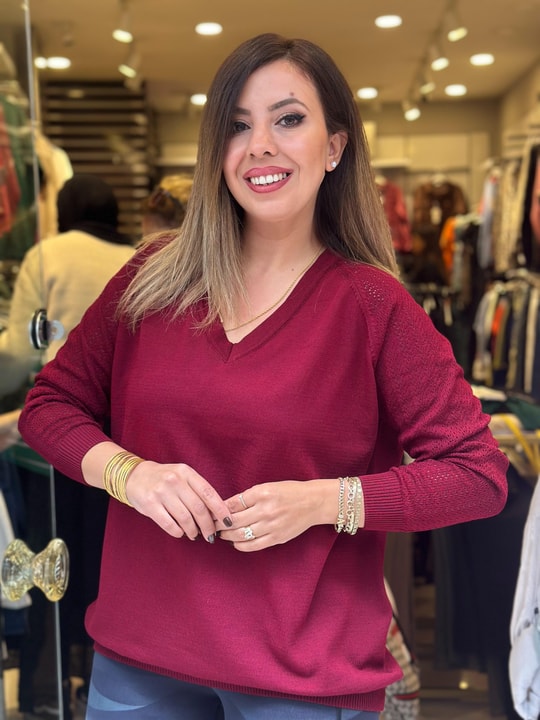 Kol Ajur Detaylı Triko Bordo