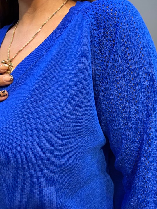 Kol Ajur Detaylı Triko Saks Mavi