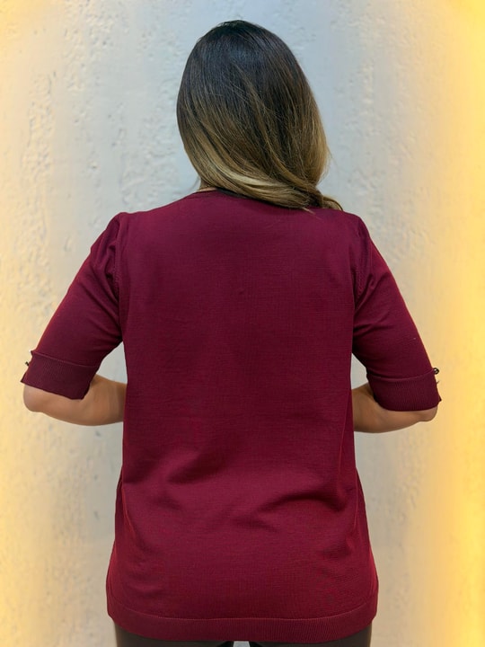 Kol Düğmeli Merserize Bluz Bordo