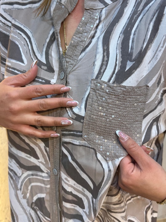 Marble Desen İthal Gömlek Vizon