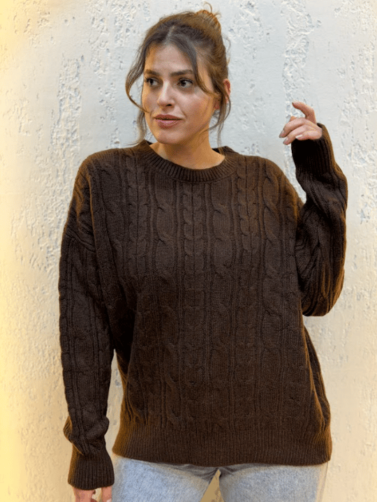 Oversize Saç Örgülü Kazak