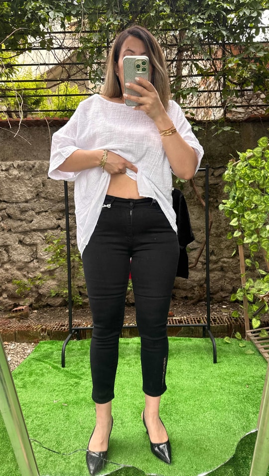 Paça Nakışlı Pantolon Siyah
