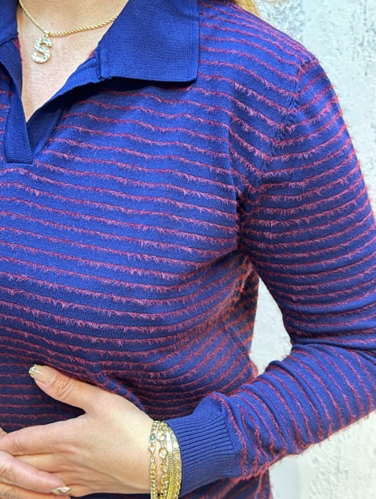 Polo Yaka Çizgili Kazak Lacivert