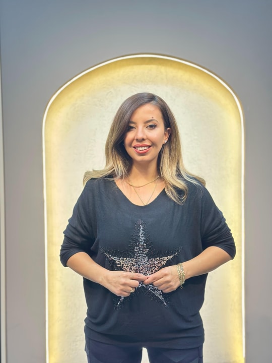 Pul İşlemeli İthal Star Bluz Siyah