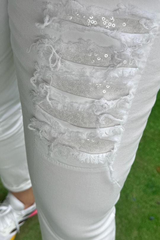 Pul Payetli Jogger Pantolon Beyaz