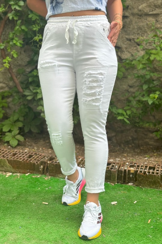 Pul Payetli Jogger Pantolon Beyaz