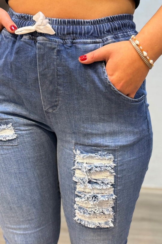 Pul Payetli Jogger Pantolon Mavi