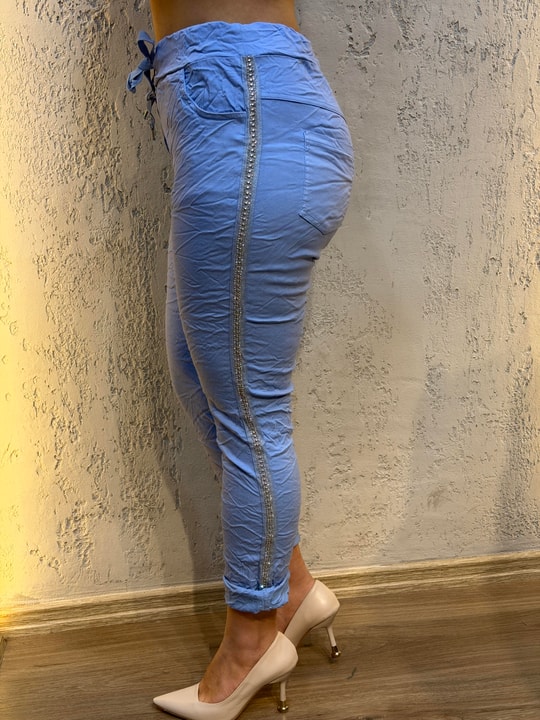 Şerit Taş Detaylı İthal Pantolon Bebe Mavisi