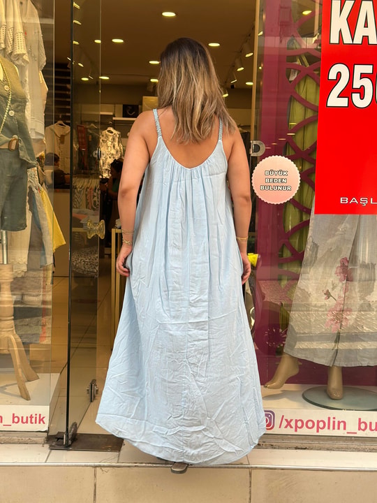 Sim Detaylı Askılı İthal Pamuk Elbise Bebe Mavisi