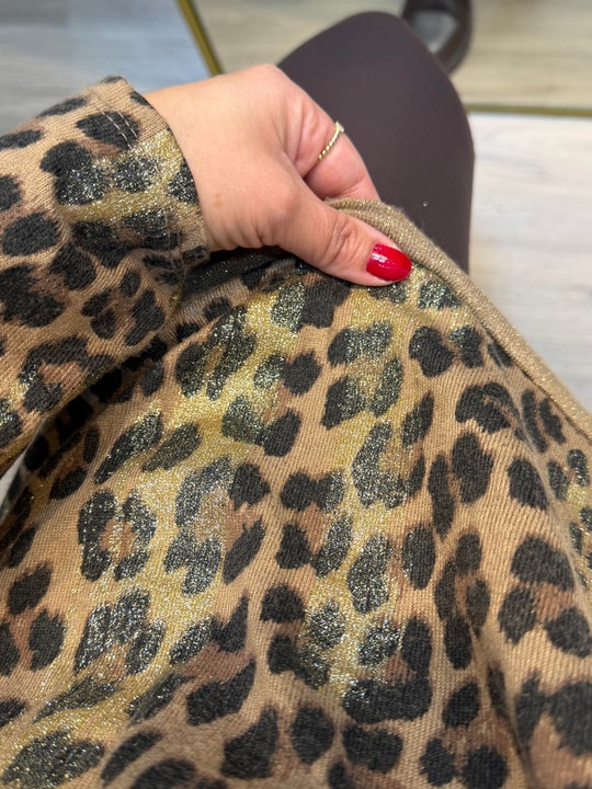 Sim Geçişli Leopar Desen İthal Bluz Kahverengi