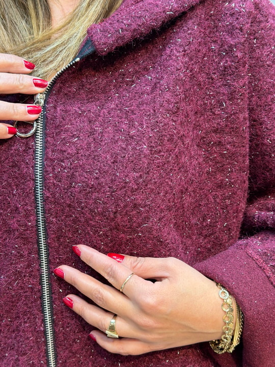 Simli İthal Keçe Kaban Bordo