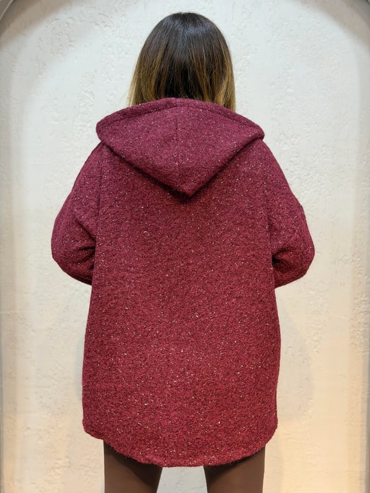 Simli İthal Keçe Kaban Bordo