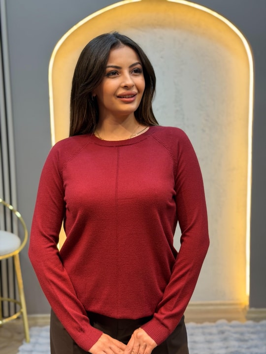 Sırt Pencere Detaylı Kaşmir Bluz Bordo