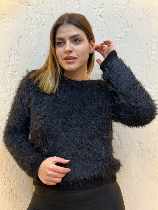 Tüycüklü Bluz Siyah