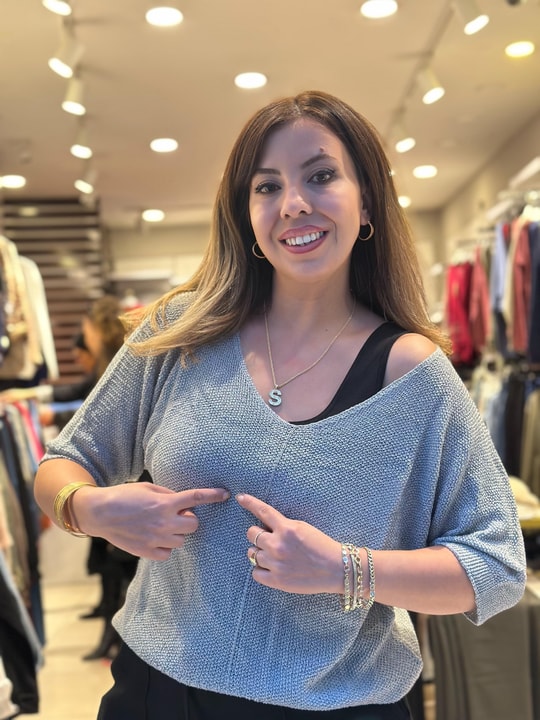 V Yaka İthal Merserize Bluz Gümüş