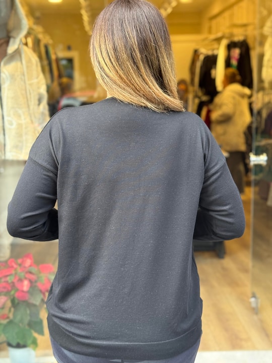 Yaka Fermuarlı Triko Siyah