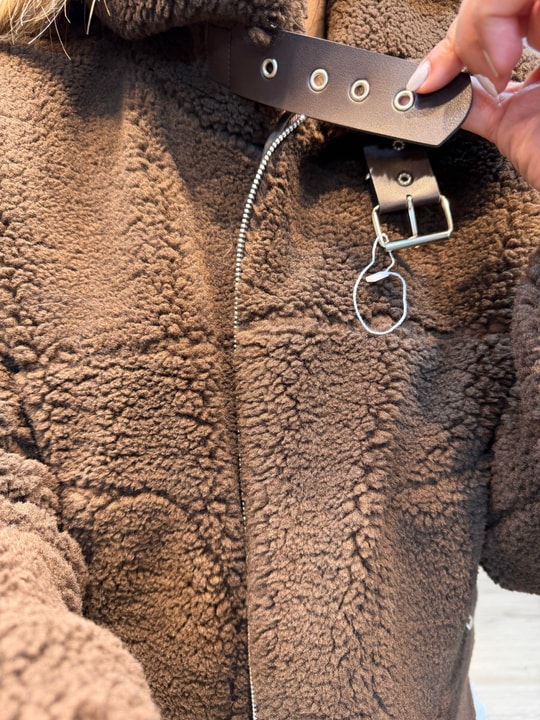 Yaka Toka Detaylı Peluş Biker Mont Acı Kahve