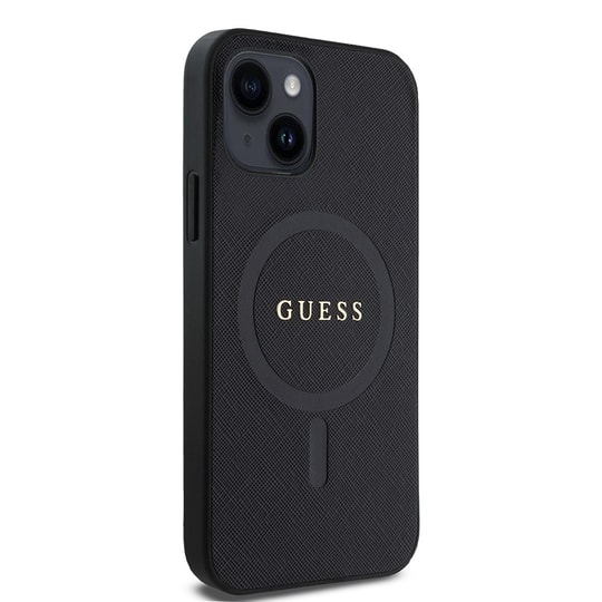 Apple iPhone 12 Kılıf Guess Orjinal Lisanslı Magsafe Şarj Özellikli Yazı Logolu Saffiano Classic Kapak