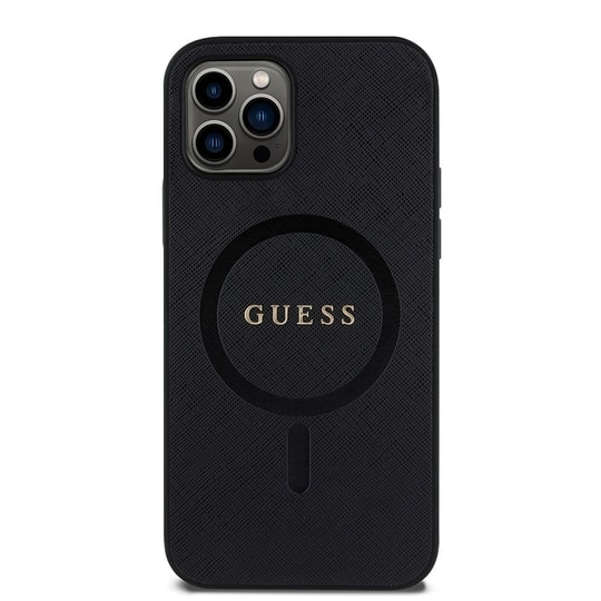 Apple iPhone 12 Pro Kılıf Guess Orjinal Lisanslı Magsafe Şarj Özellikli Yazı Logolu Saffiano Classic Kapak