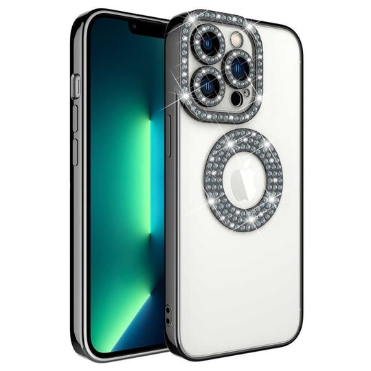 Apple iPhone 13 Pro Kılıf Kamera Korumalı Taş Süslemeli Arkası Şeffaf Zore Asya Kapak