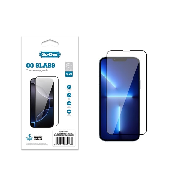 Apple iPhone 13 Pro Max Go Des OG Glass Antistatik Temperli Cam Ekran Koruyucu