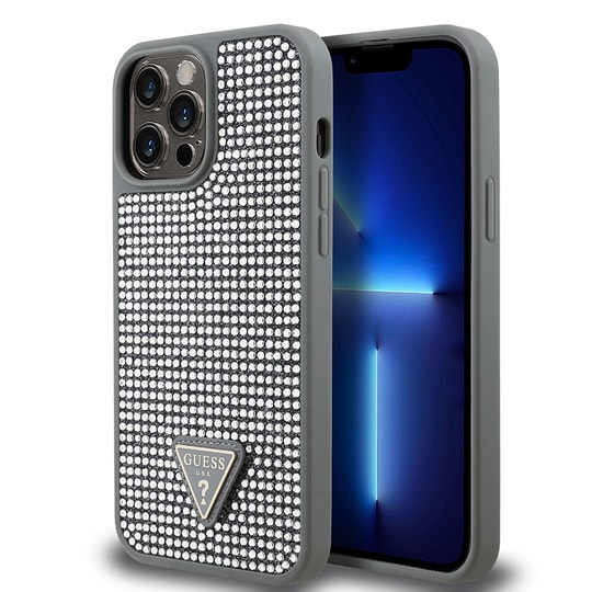 Apple iPhone 13 Pro Max Kılıf Guess Orjinal Lisanslı Taşlı Arka Yüzey Üçgen Logolu Kapak