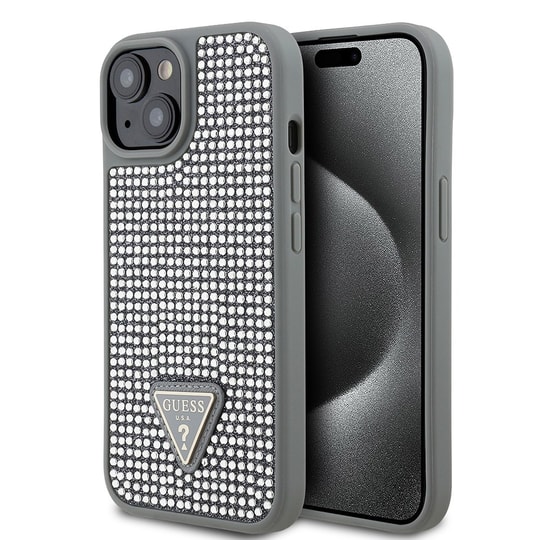 Apple iPhone 14 Kılıf Guess Orjinal Lisanslı Taşlı Arka Yüzey Üçgen Logolu Kapak