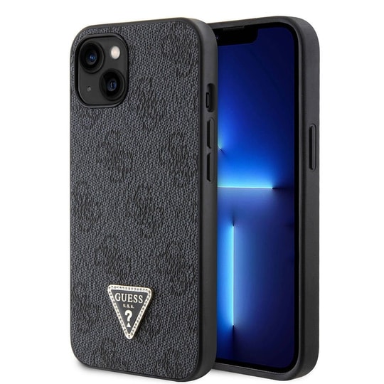 Apple iPhone 14 Kılıf Guess Orjinal Lisanslı PU Deri Taşlı Üçgen Logo 4G Desenli Kapak