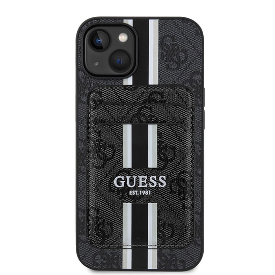 Apple iPhone 14 Kılıf Guess Orjinal Lisanslı M-safe Şarj Özellikli 4G Desenli Çizgili Kartlıklı Kapak
