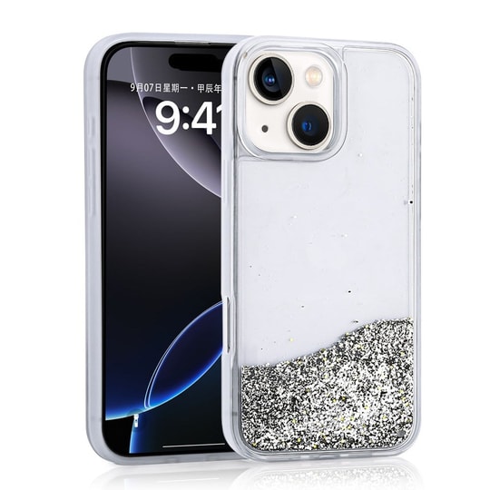 Apple iPhone 14 Kılıf Sıvılı Simli Şeffaf Arka Yüzey Zore Keto Silikon Kapak